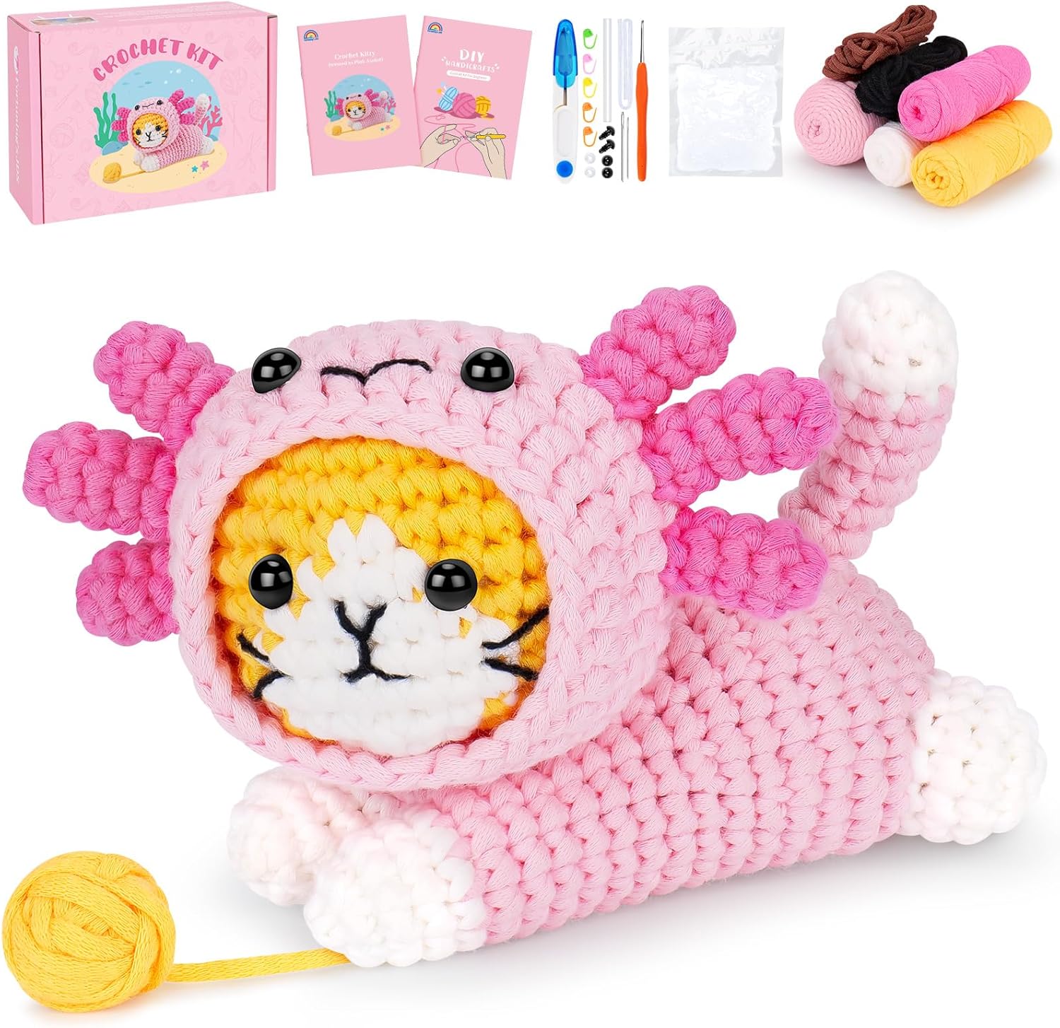 Crochet Kitty Dressed  as Pink Axolotl