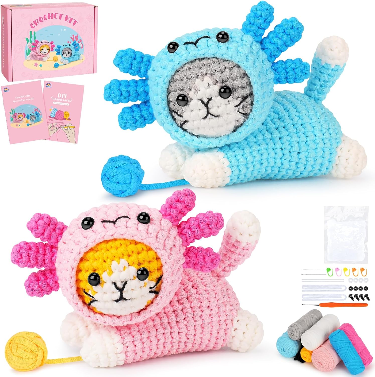 Crochet Kitty Dressed as Axolotl
