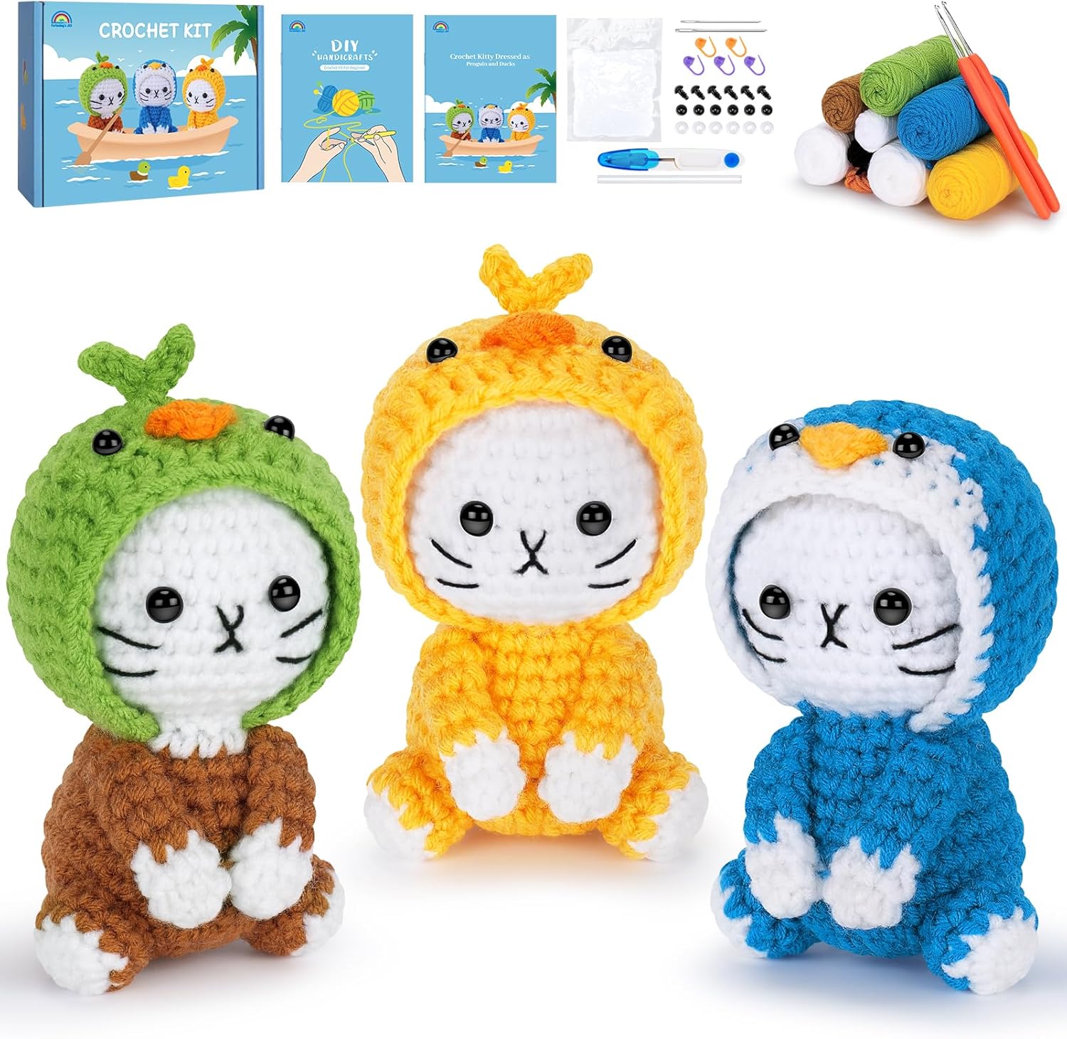 Crochet Kitty Dressde as Penguin and Ducks