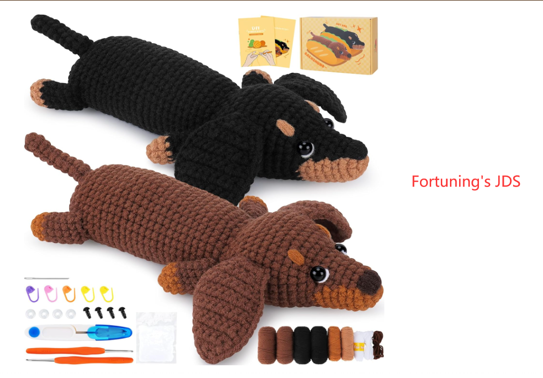 Fortuning's JDS Crochet Kit for Beginners Dachshund Dog Crochet Animal Kit Complete Animal Crochet with Step-by-Step Video Tutorials